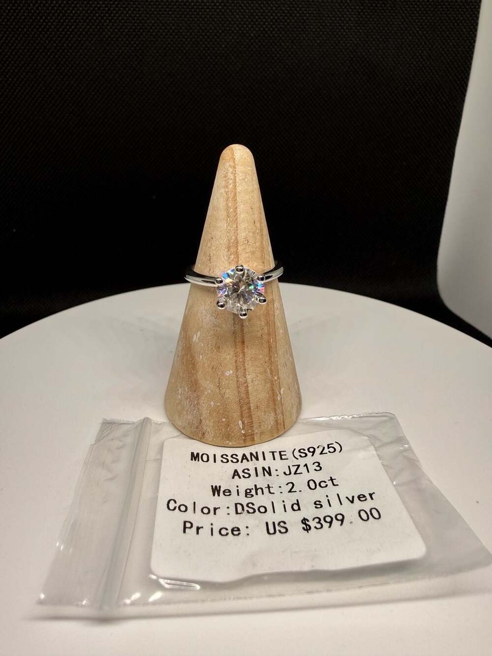 Moissanite S925 Solid Silver 2.0ct Round Solitaire Engagement Ring JZ13